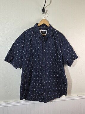 Gentlemen's Outfitters Anchor Polka Dot Button Up Shirt Men's 2XL Navy Cotton